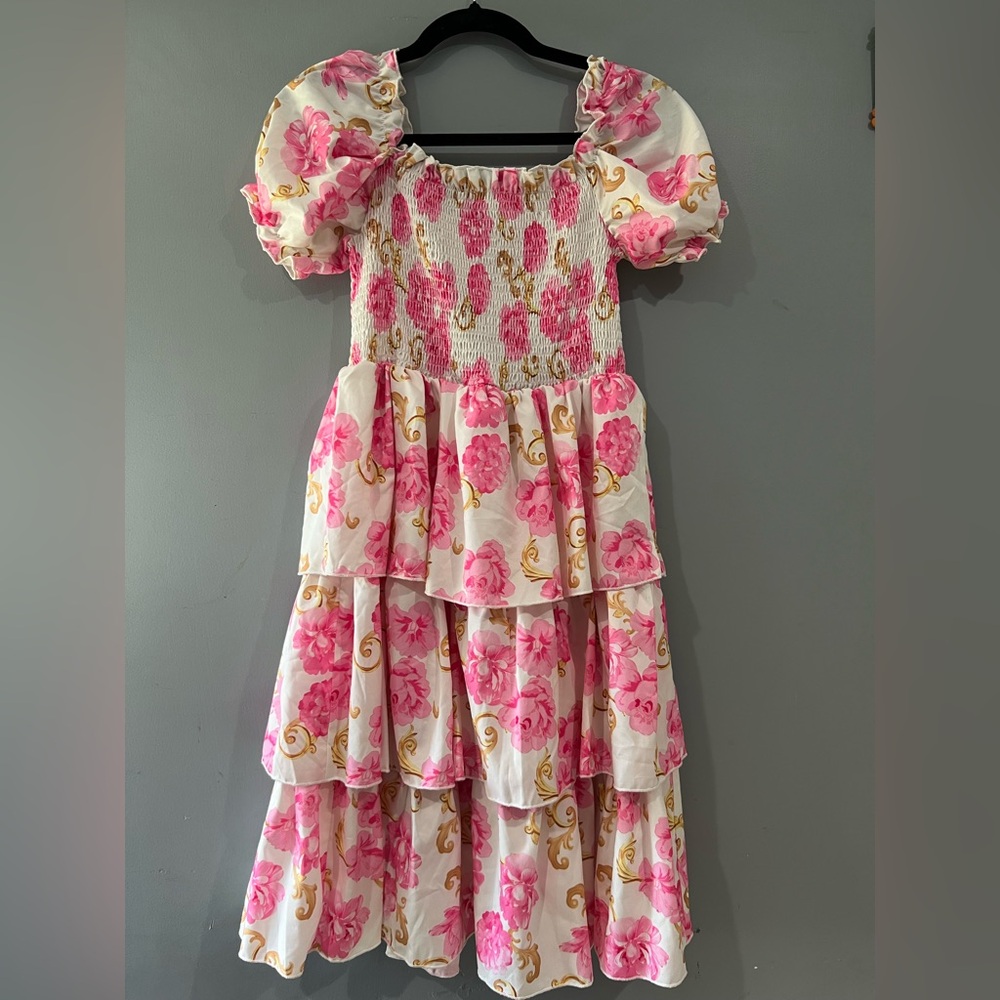 SHEIN Pink Floral Kids Casual Dress